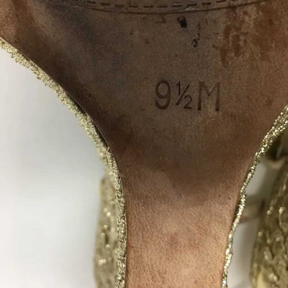 laundry by Shellli Segal Gold Floral Wedges 9.5
